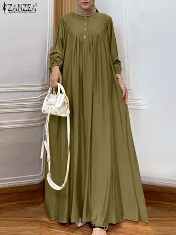 Timeless 2025 ZANZEA Solid Muslim Dress