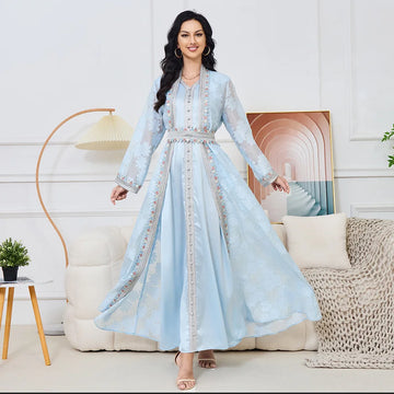Elegant Eid Two-Piece Embroidered Abaya Set