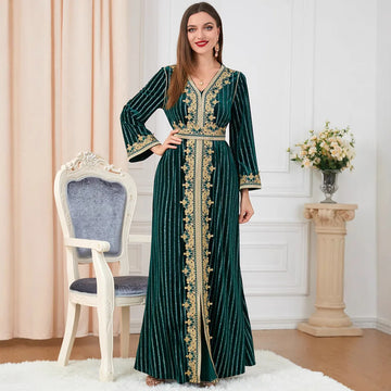 Elegant Velvet Moroccan Kaftan Long Dress