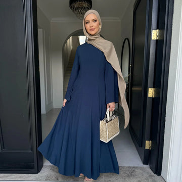 Solid Zipper Cardigan Abaya Dress
