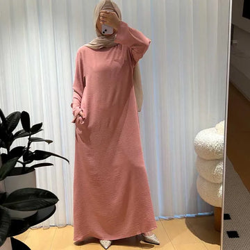 Elegant Corduroy Muslim Abaya Dress