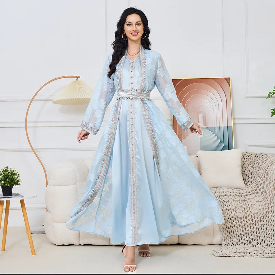 Elegant Eid Two-Piece Embroidered Abaya Set