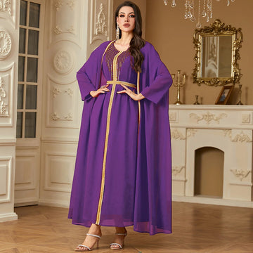 Elegant Ramadan Two-Piece Printed Abaya Set