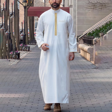 Embroidered Stand Collar Muslim Robe