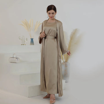 Elegant Nida Black Abaya with Crystal Chain Set